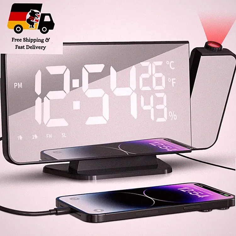 Digitaler Projektionswecker mit USB Anschluss Dualalarm 180 Grad Projektor 4