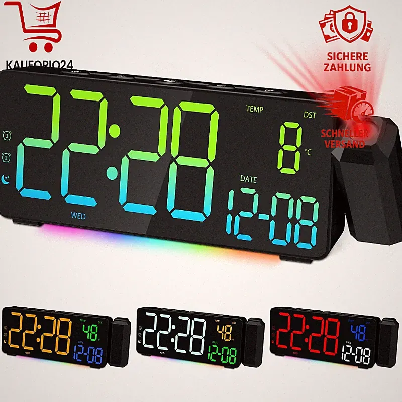 Digitalwecker mit Projektion LED-Anzeige 180° Projektor USB-Ladeanschluss