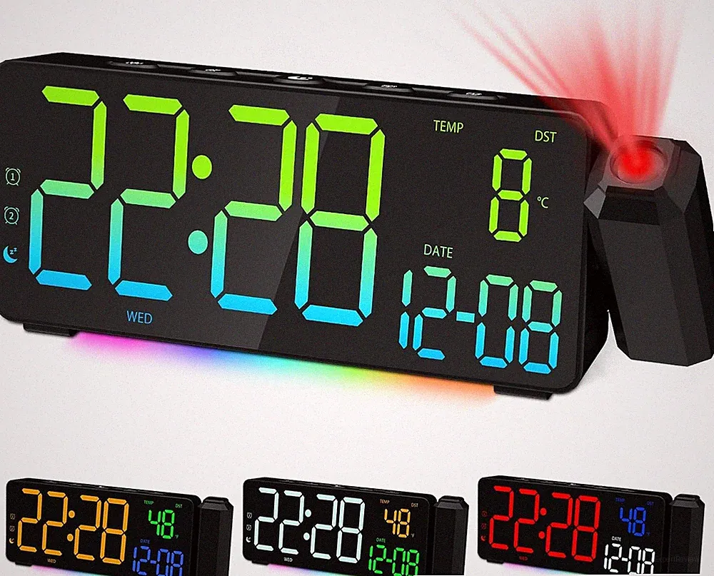 Digitalwecker mit Projektor RGB Nachtlicht 180 Drehbar USB Ladeanschluss