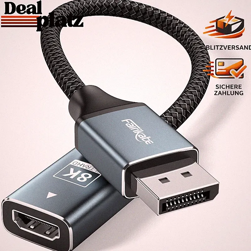DisplayPort 1.4 auf HDMI 2.1 Adapter 8K 60Hz / 4K 120Hz