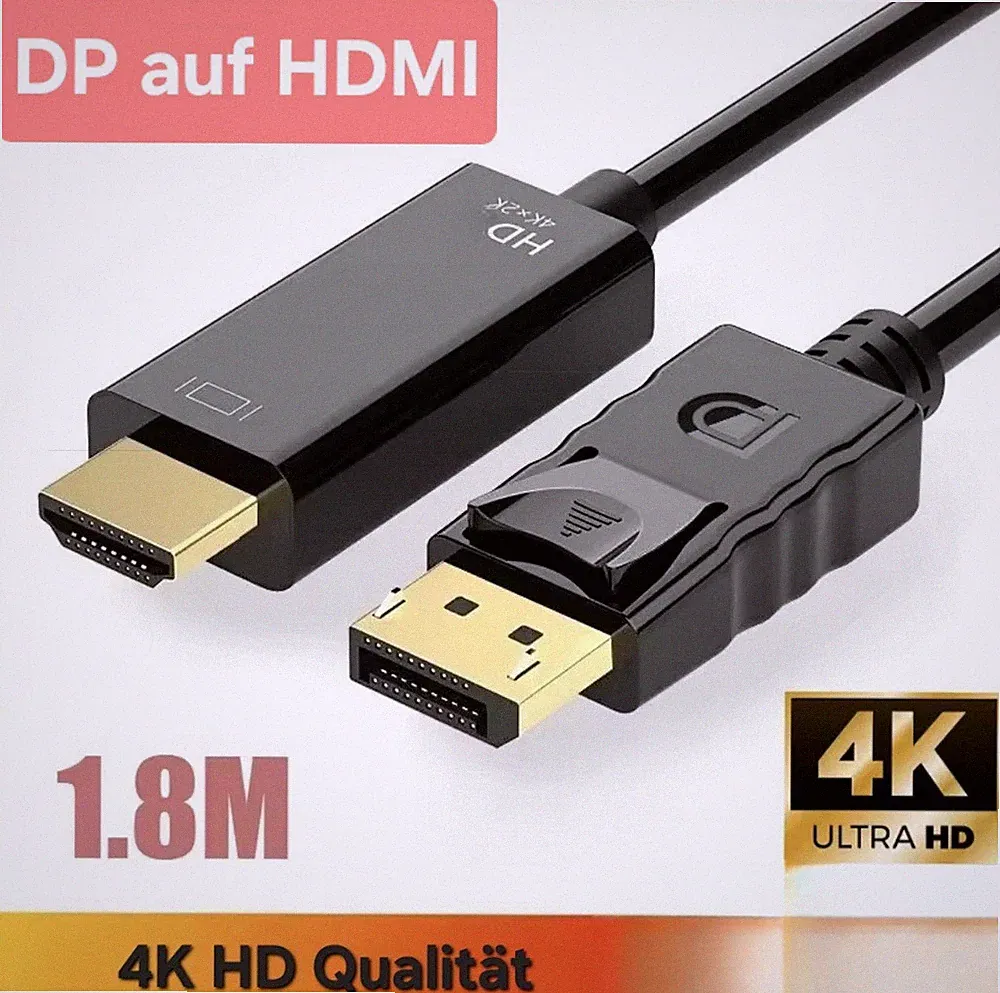 DisplayPort auf HDMI Kabel 4K Adapter DP zu HDMI 4K PC Laptop Monitor TV Beamer