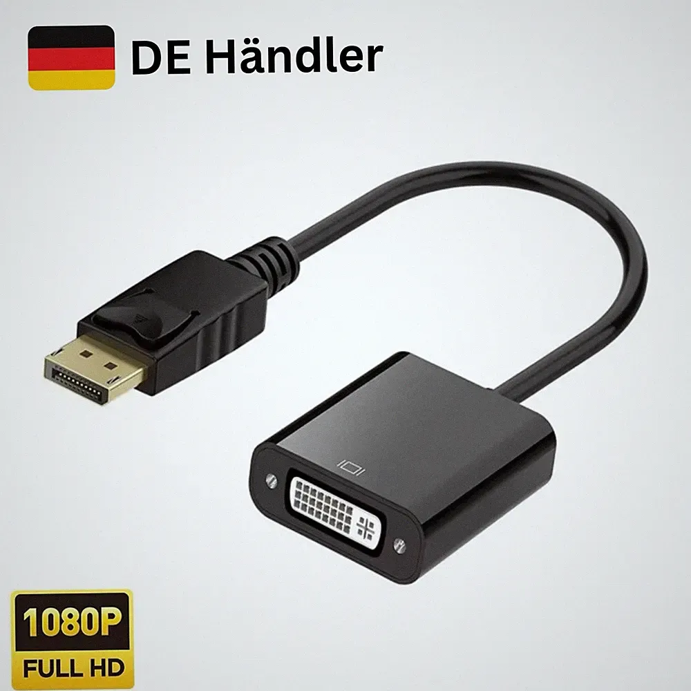 DisplayPort zu DVI Adapter Konverter Kabel DP auf DVI für Monitor Beamer PC Mac
