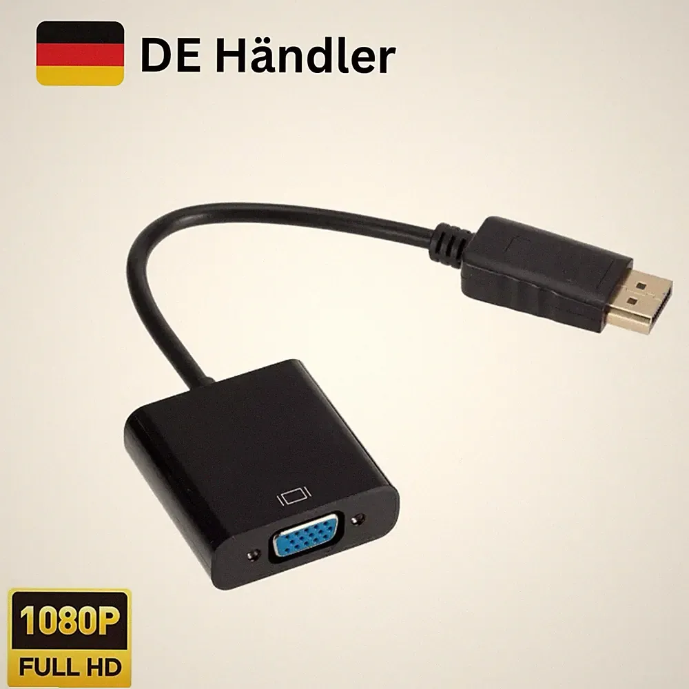 DisplayPort zu VGA Adapter DP Stecker auf VGA Buchse Konverter PC Mac Beamer