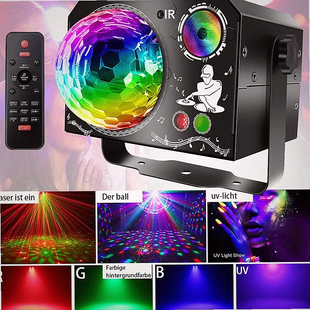 DJ Party Lichteffekt RGB LED Laser Projektor 64 Muster Musikgesteuert Disco 4in1