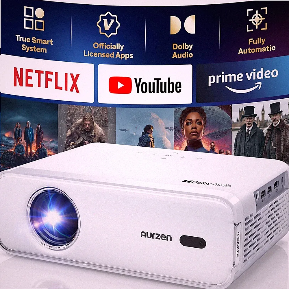 Eazze D1 Beamer Heimkino 4K Projektor mit Netflix, Dolby Audio, Autofokus, Weiß