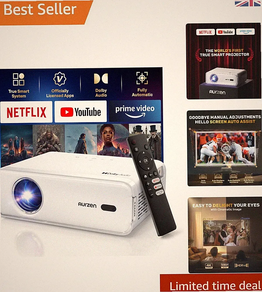 Eazze D1 Tragbarer Projektor - 1080P Klarheit, Dolby Audio & Bluetooth Komfort