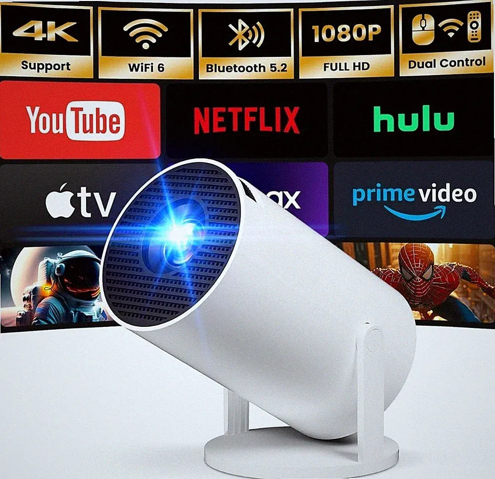 [Eingebaute Apps] Mini Projektor mit WIFI 6 und Bluetooth, 4K 1080P weiß