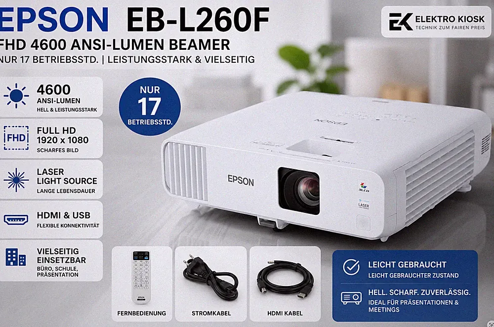 Epson EB-L260F | FHD 4600 ANSI-Lumen Projektor Beamer Audio ✨Nur 17 Betriebsstd.