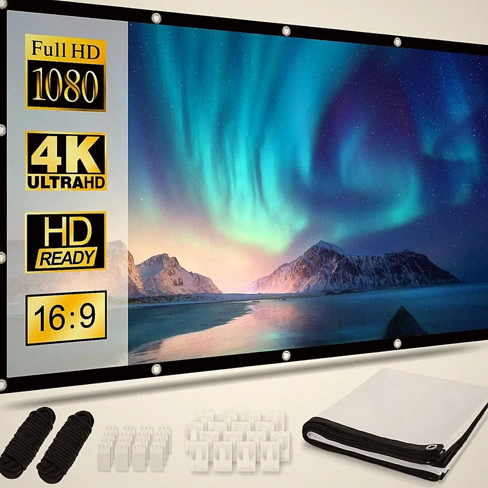 Faltbare Beamer Leinwand 100 Zoll 16:9 HD Doppelseitig 221 x 125cm