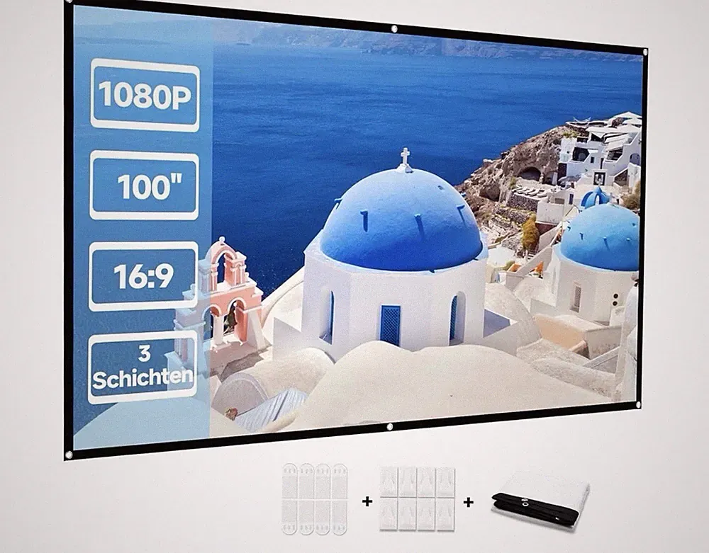 Faltbare Leinwand Beamer 100 Zoll 16:9 Full HD, Waschbar Tragbare Projektions...