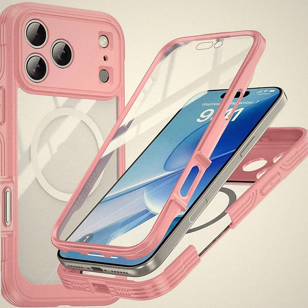 Für Apple iPhone 17 Pro MagSafe Magnetic 360 Full Body Hybrid Tasche Bumper Rosa