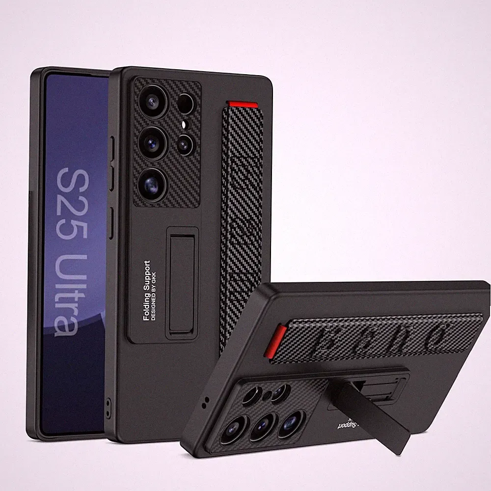 Für Samsung Galaxy S25 Ultra GKK Ultra dünne Armband Hülle mit Halterung Carbon