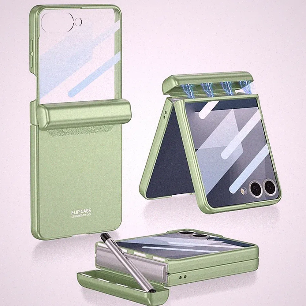 Für Samsung Galaxy Z Flip7 GKK Integrierte Hülle mit Stiftfach + Stift H- Grün