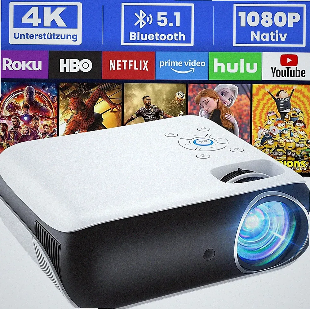 Full HD 1080P Beamer 4K Bluetooth Heimkino Mini Projektor 9500 Lumen