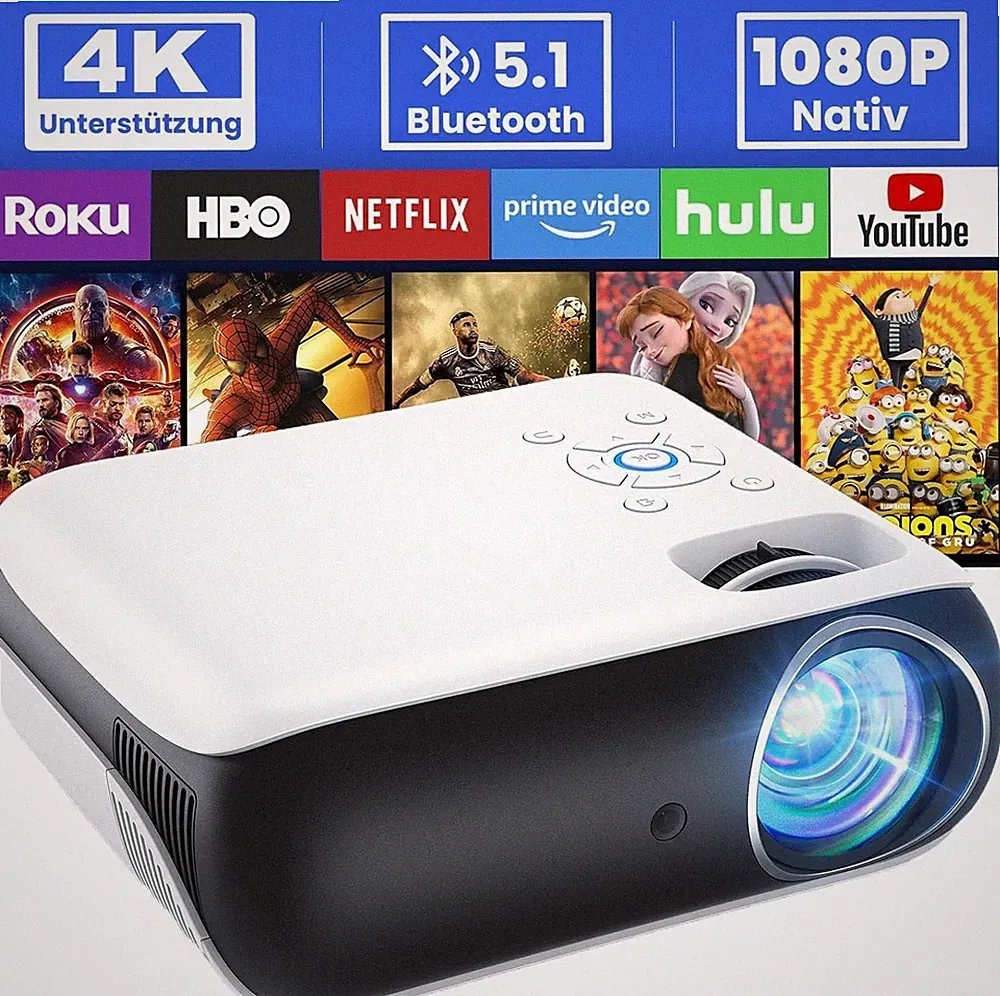 Full HD 1080P Beamer 4K Bluetooth Heimkino Mini Projektor 9500 Lumen