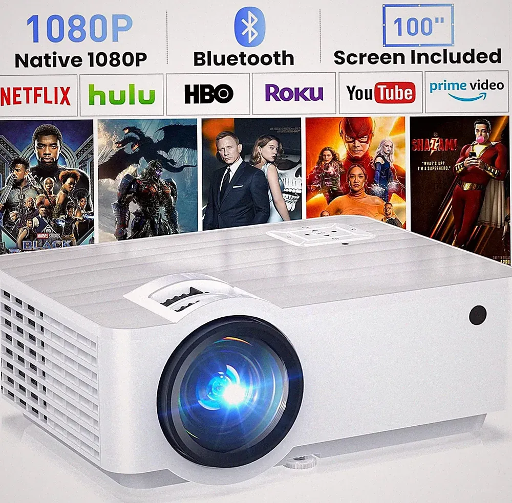 Full HD Beamer 1080p Tragbar 4K-Decodierung Bluetooth 5.1 SRS Heimkino 200"