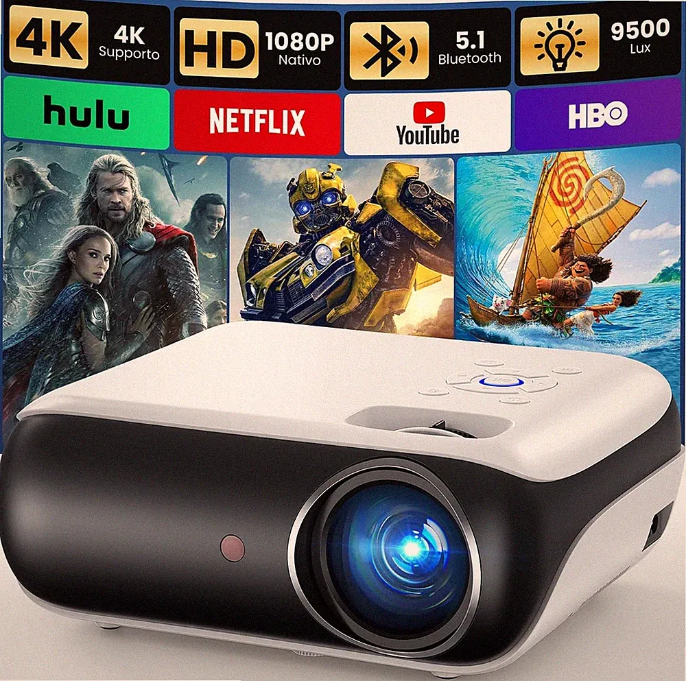 Full HD Beamer Bluetooth Projektor tragbar 1080p für Outdoor Filme und Spiele