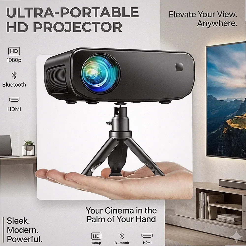 Full HD Mini Beamer 1080P - 15000 Lux WiFi Projektor inkl. Stativ - Heimkino