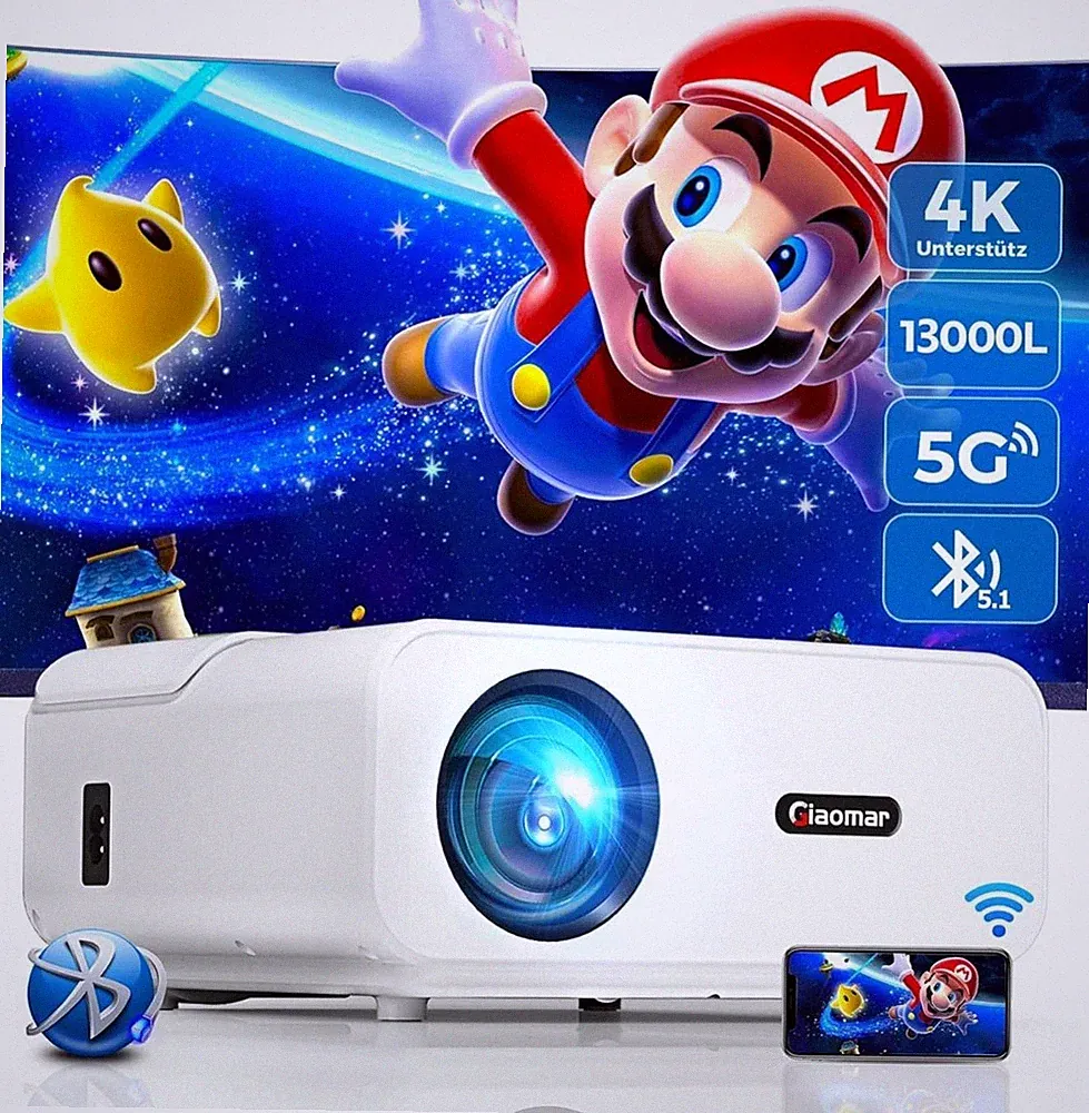Giaomar Full HD 1080P Beamer | 13000 Lumen Projektor | 4K-Unterstützung | WLAN