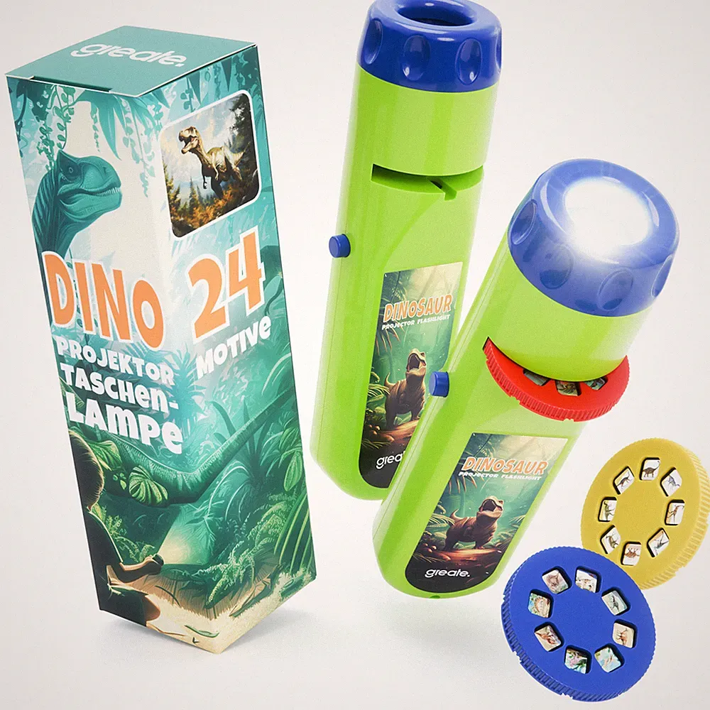 greate 2x Taschenlampe Dinosaurier Kinder - Diashow Dino Spielzeug