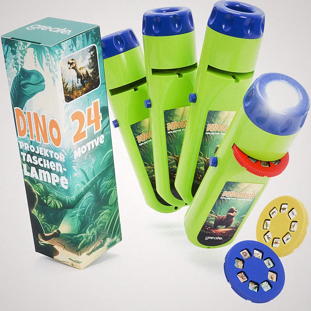 greate 4x Taschenlampe Dinosaurier Kinder - Dinolampe mit 24 Bildern