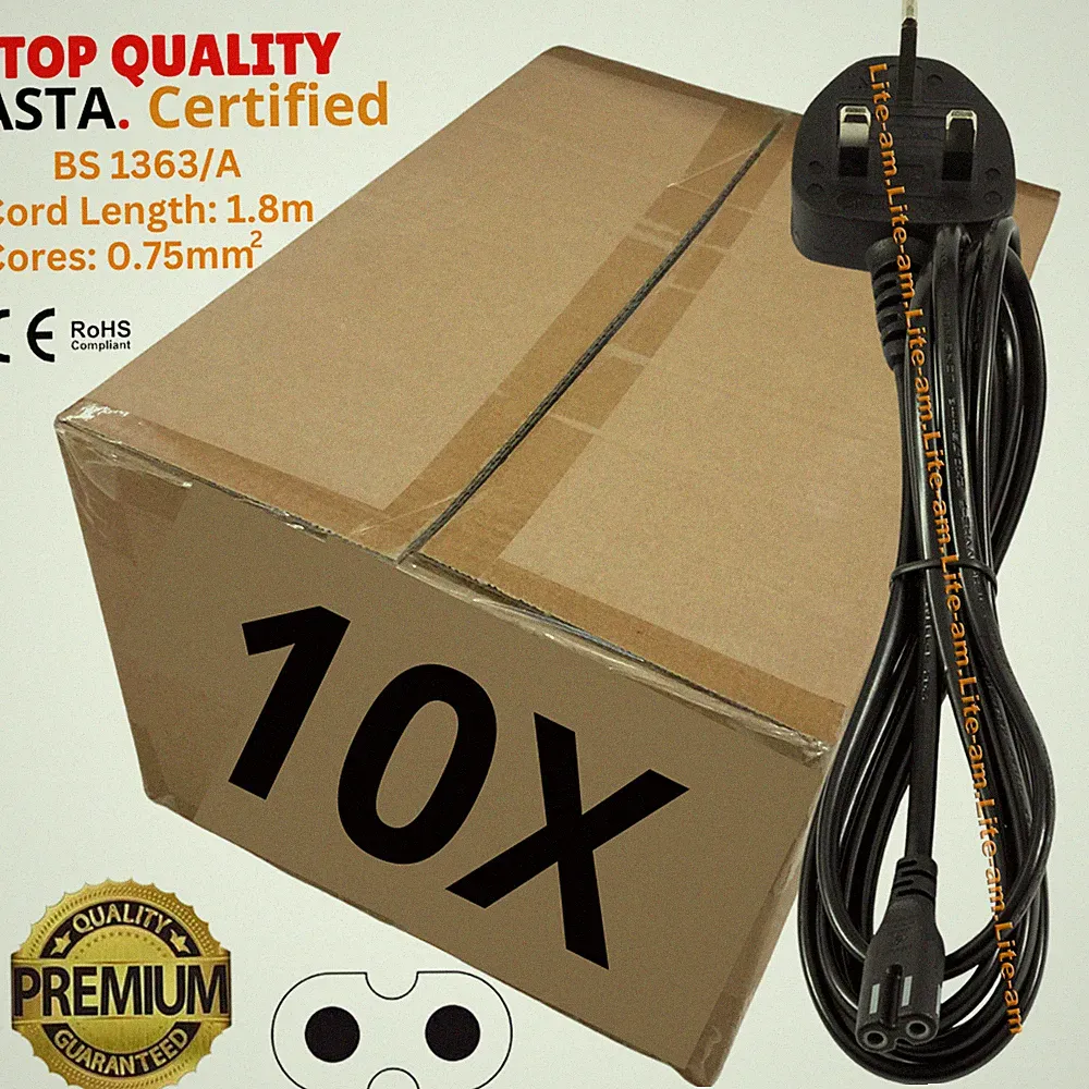 Großpackung Posten 10 neue 2 m C7 Figur 8 Fig8 UK 2-polige Laptop TV LCD Netzkabel