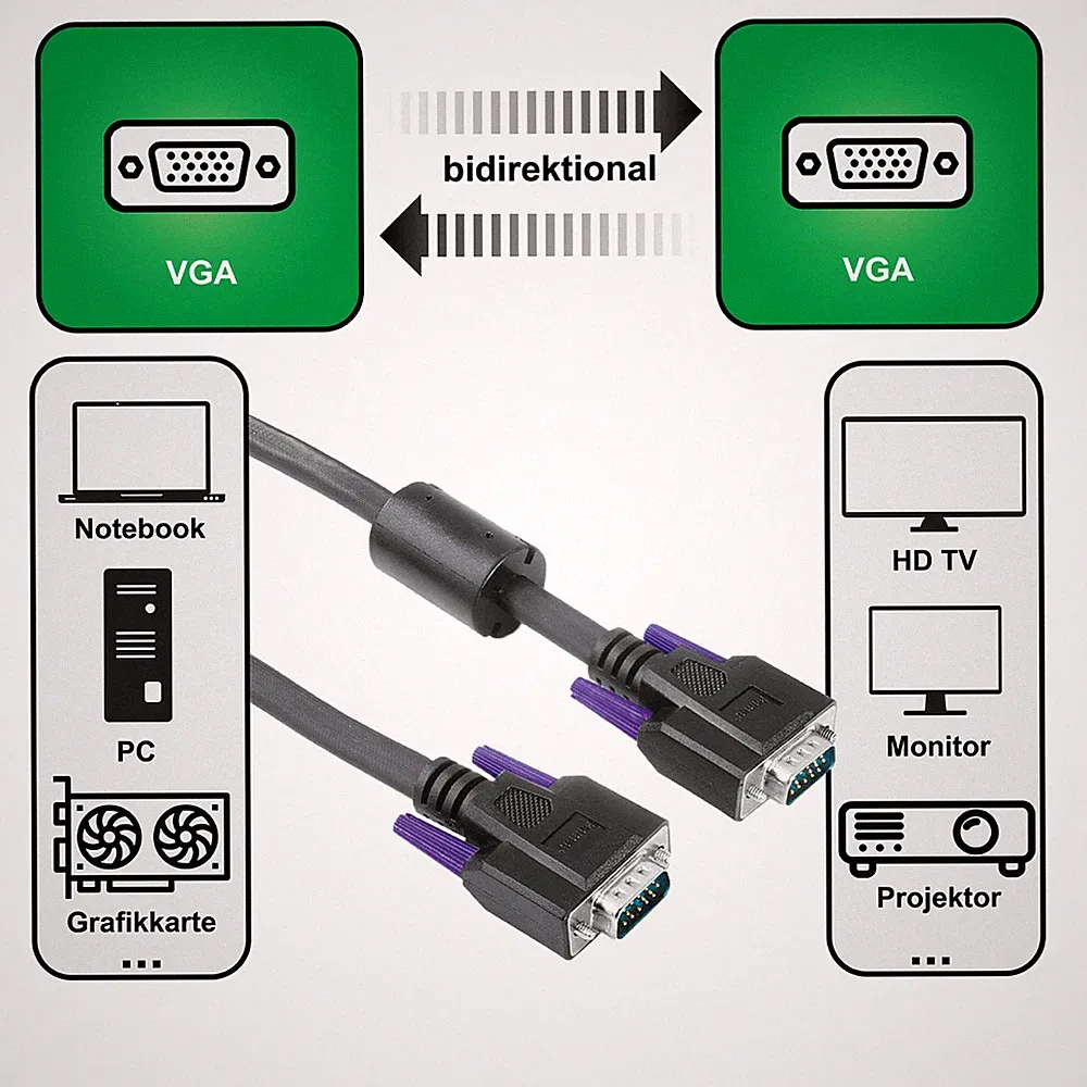 Hama 3m VGA-Kabel Monitor-Kabel HDD-Stecker 15-pol für TFT Notebook TV PC Beamer