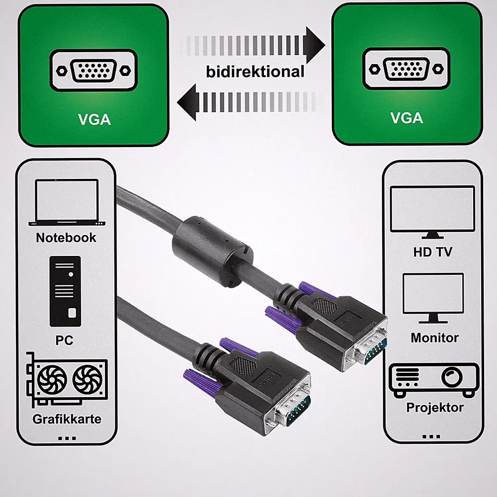 Hama 3m VGA-Kabel Monitor-Kabel HDD-Stecker 15-pol für TFT Notebook TV PC Beamer