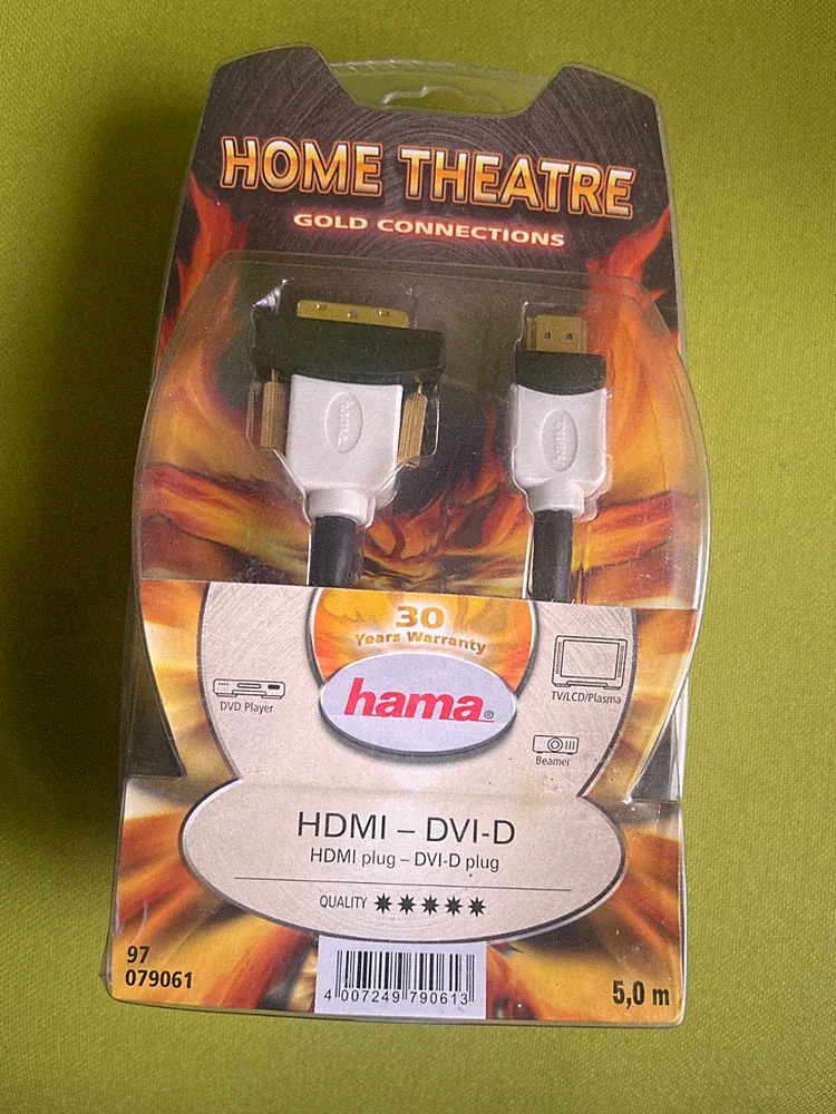 Hama HDMI DVI-D plug Kabel 5m HD-TV für TV DVD Heimkino Beamer Vergoldet NEU