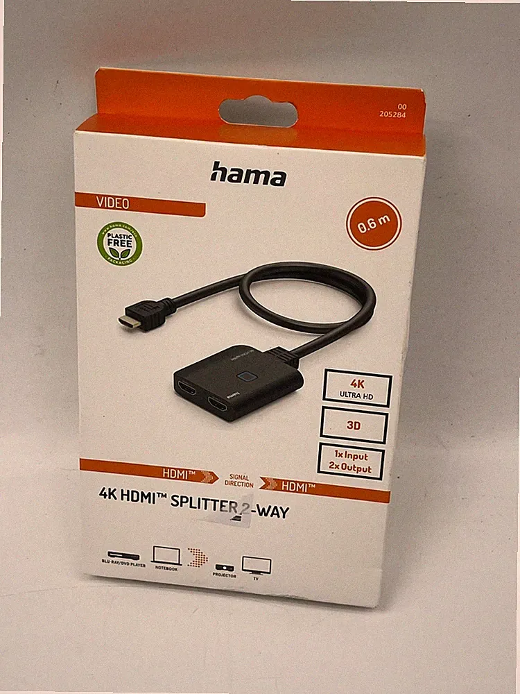 Hama HDMI Splitter 4K 1 In 2 Out Adapter Ultra HD Schwarz für TV Beamer #TK1495A