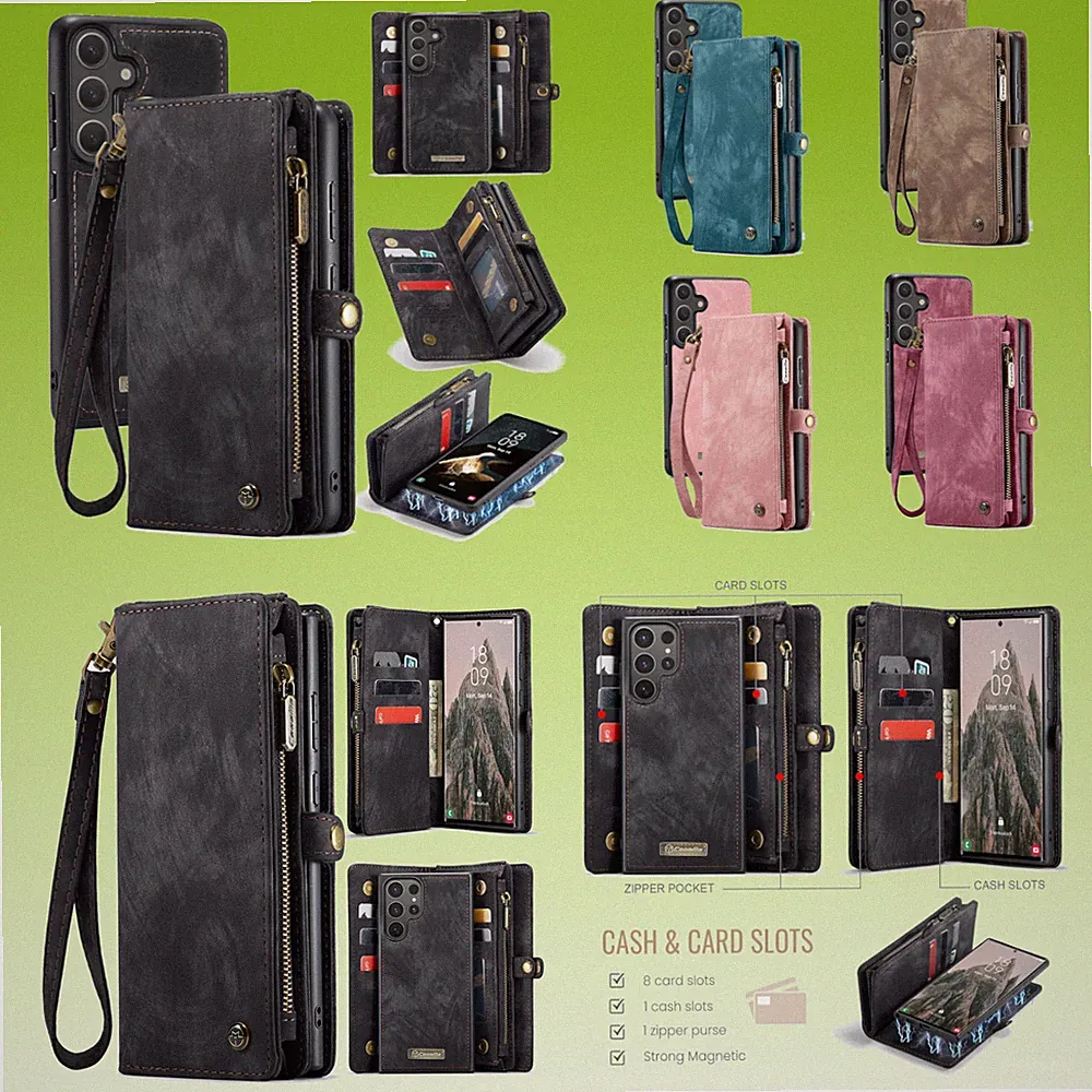Handyhülle Klapphülle für Smartphone Kunstleder Reißverschluss Geldbeutel Zipper
