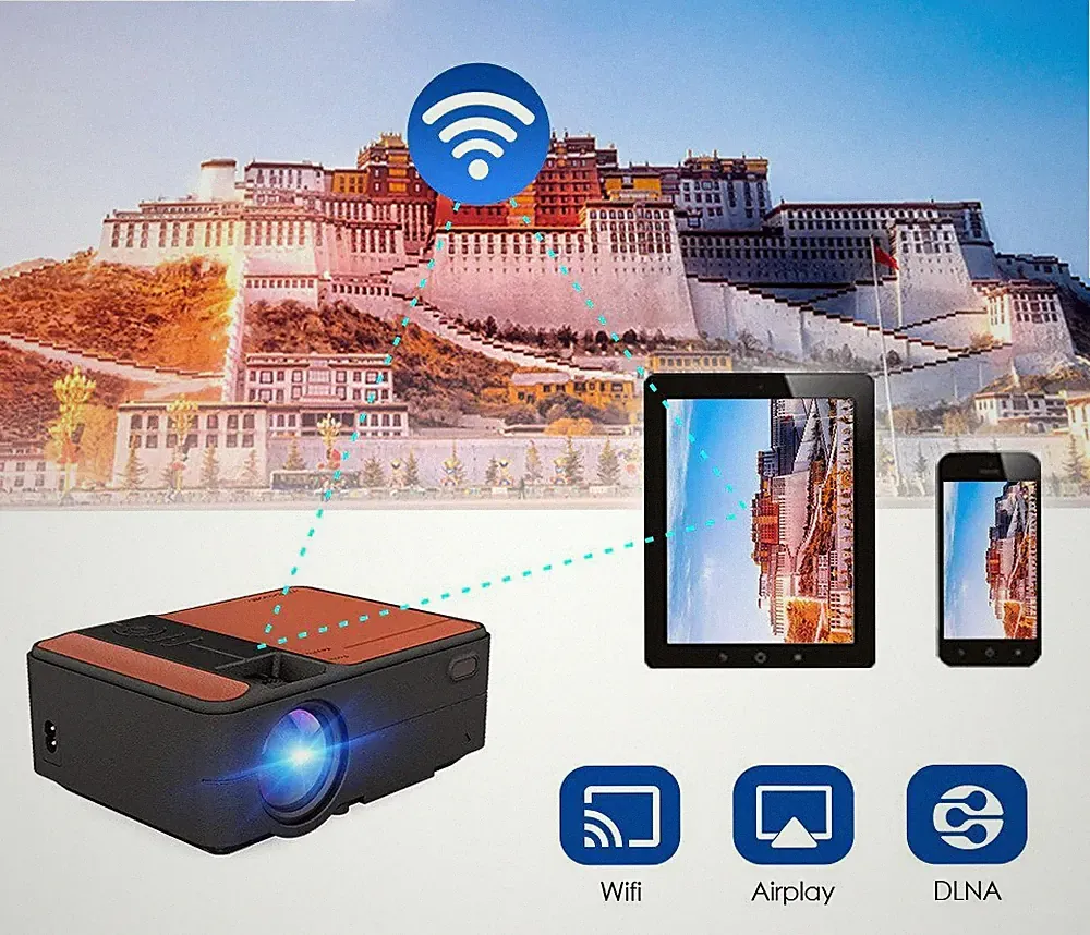 HD Mini Beamer 1280 x 720P LED Android 6.0 WiFi Heimkino Wireless Sync