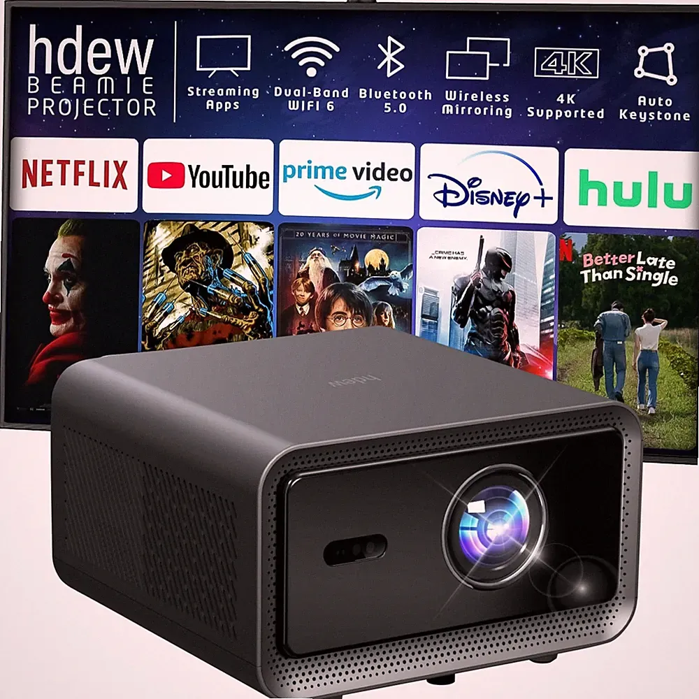 HDEW Beamie Mini Projektor für Heim- und Außenkino, 1500 ANSI Lumen, 4K...