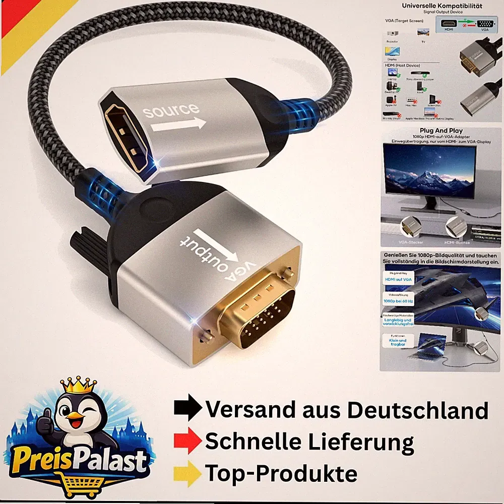 HDMI auf VGA Adapter 1080p Unidirektional für Laptop PC TV Monitor Projektor