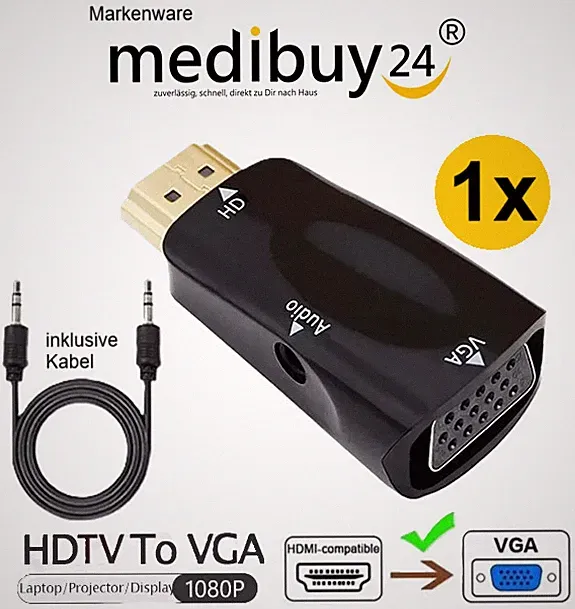 HDMI auf VGA Adapter Audio HDMI zu VGA 1080p Konverter HDTV Beamer, PC, Laptop