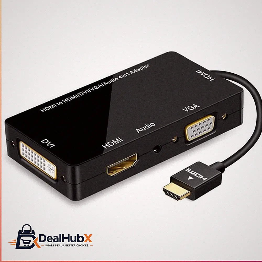 HDMI auf VGA DVI Adapter 1080P 4 in 1 Videokonverter mit Audio Synchronanzeige