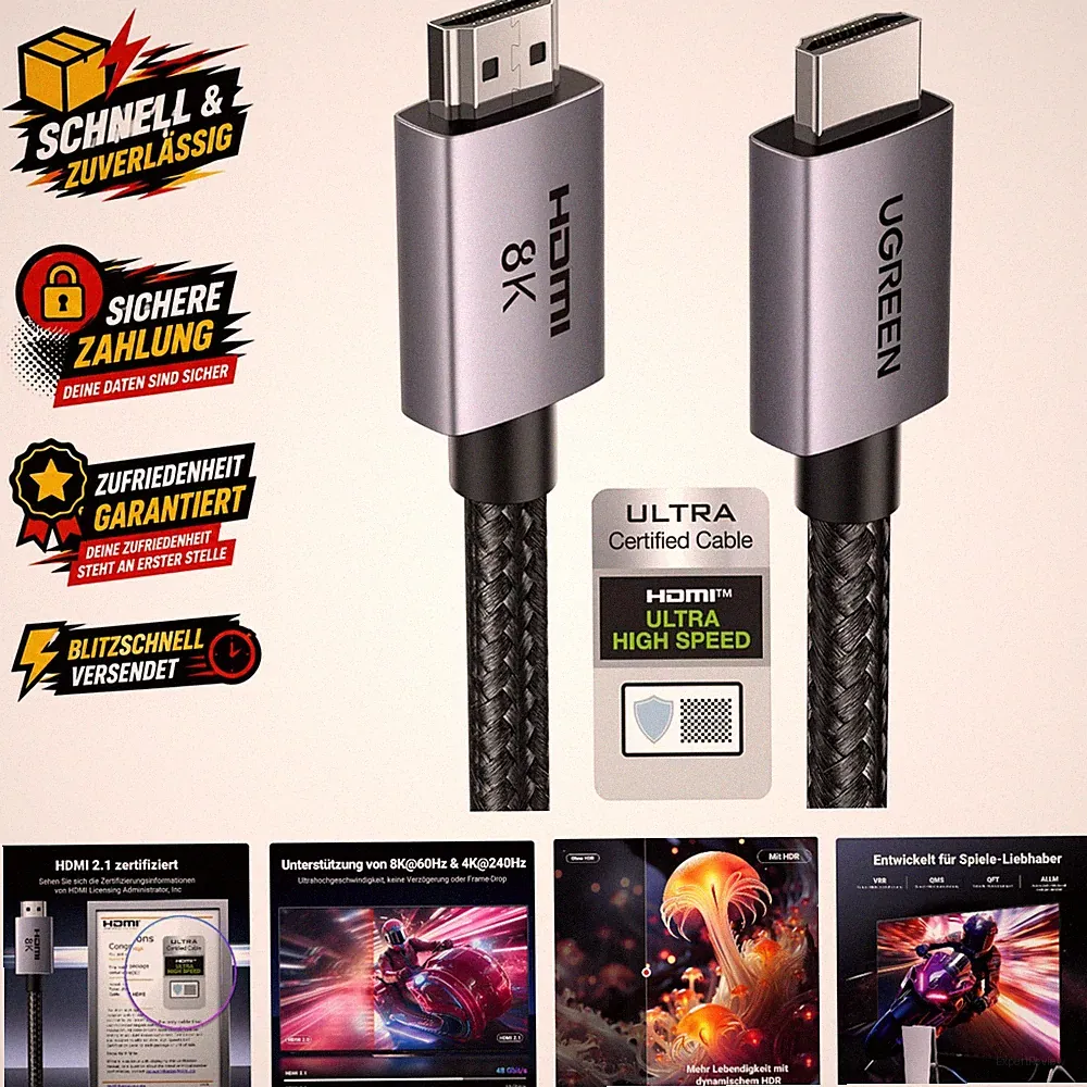 HDMI Kabel 10m 8K 60Hz 4K 240Hz 48Gbit s Aluminiumgehäuse HDR für TV Beamer