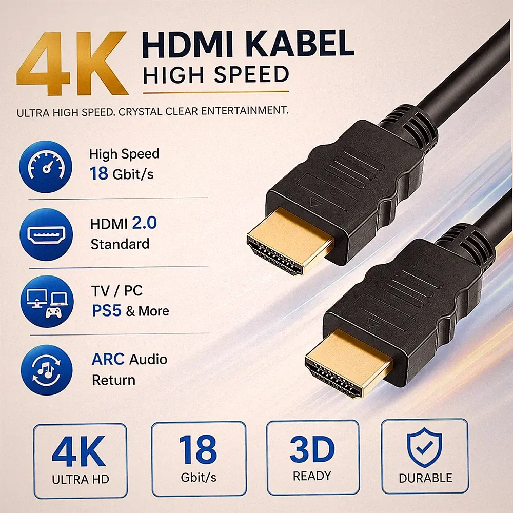 HDMI Kabel 2.0 4K Full HD 60Hz 18Gbps HDR ARC vergoldet TV PS5 Beamer 1-20m