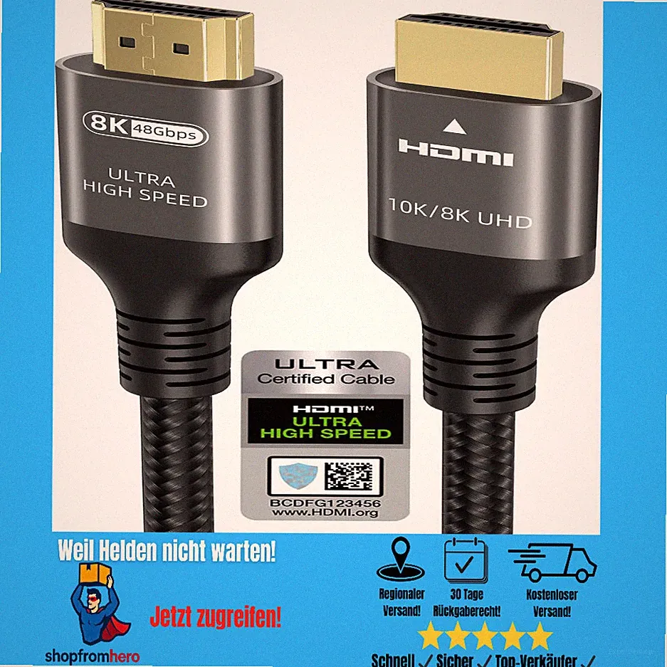 HDMI Kabel 4K 120Hz 8K 60Hz eARC HDR Anschluss TV Konsole PC Gaming Beamer Audio