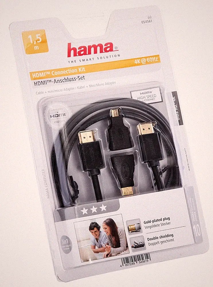 HDMI Kabel 4K UHD 3D HDR 1,5m + 2 Adapter Mini & Micro HDMI Ethernet TV