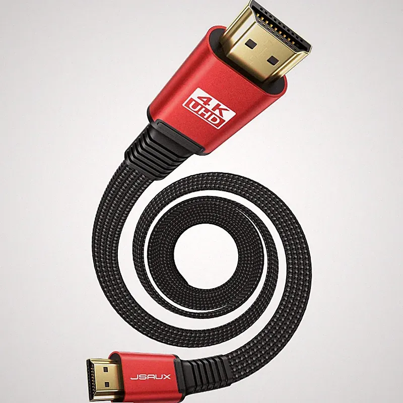 HDMI Kabel 4m Flach Highspeed 4K 60Hz 18Gbps Nylon Geflochten für TV PC Rot