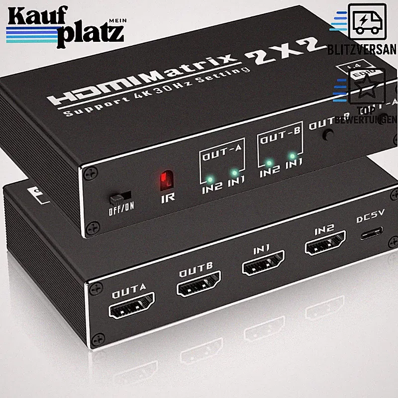 HDMI Switch 2 in 2 Out 4K 60Hz mit IR-Fernbedienung für PS5 PC TV Beamer