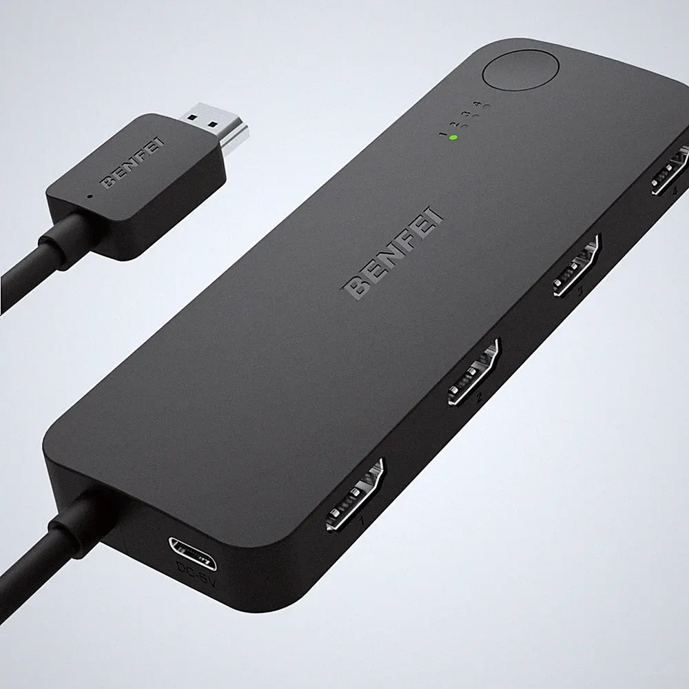 HDMI Switch 4 in 1 4K@60Hz 2K@144Hz HDCP 2.3 mit adaptiver Entzerrungsunterst...