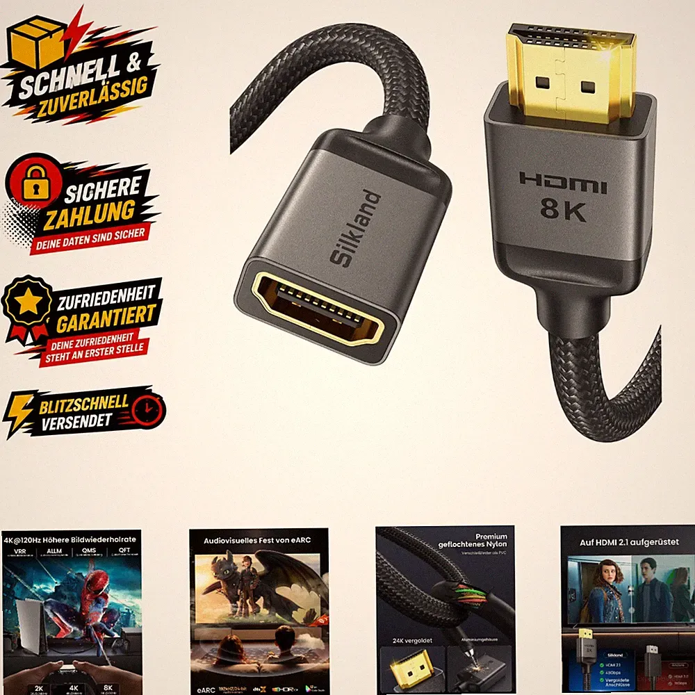 HDMI Verlängerung 50cm 8K Kabel für Gaming Heimkino Beamer TV und Konsole