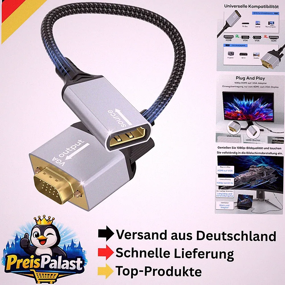 HDMI-VGA Adapter unidirektional 1080p Kabel für PC Laptop TV Set-Top-Box