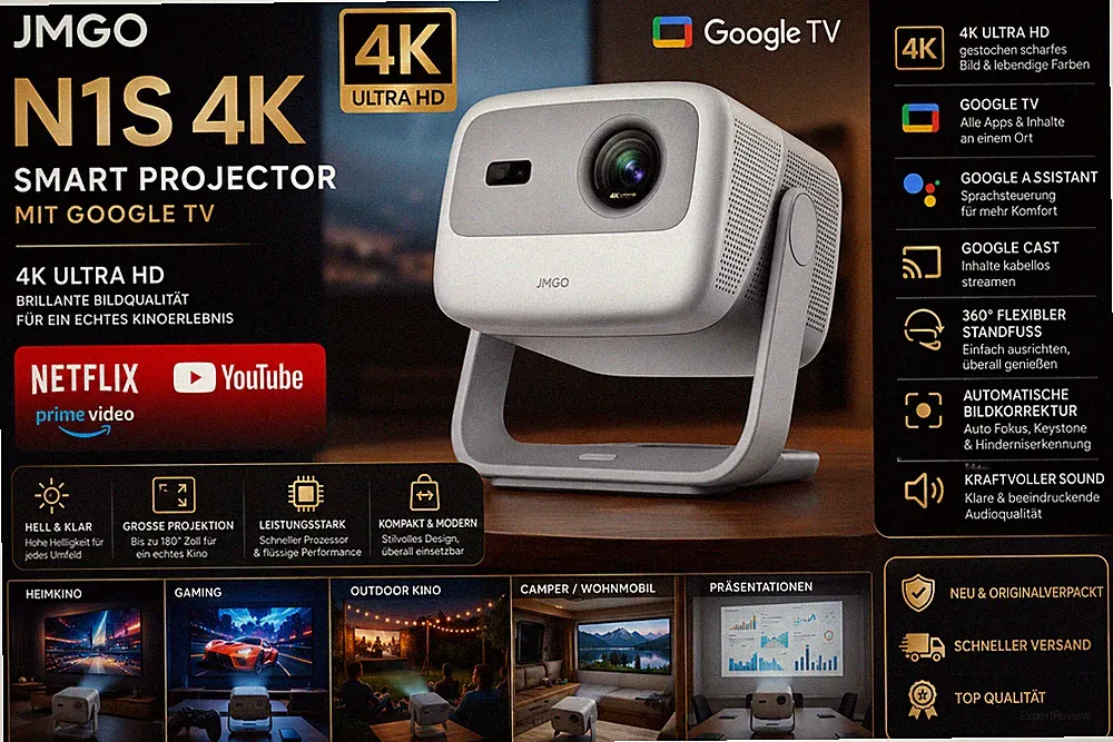 Hi-End JMGO N1S 4K Beamer mit Google TV – Ultra HD Heimkino Projektor
