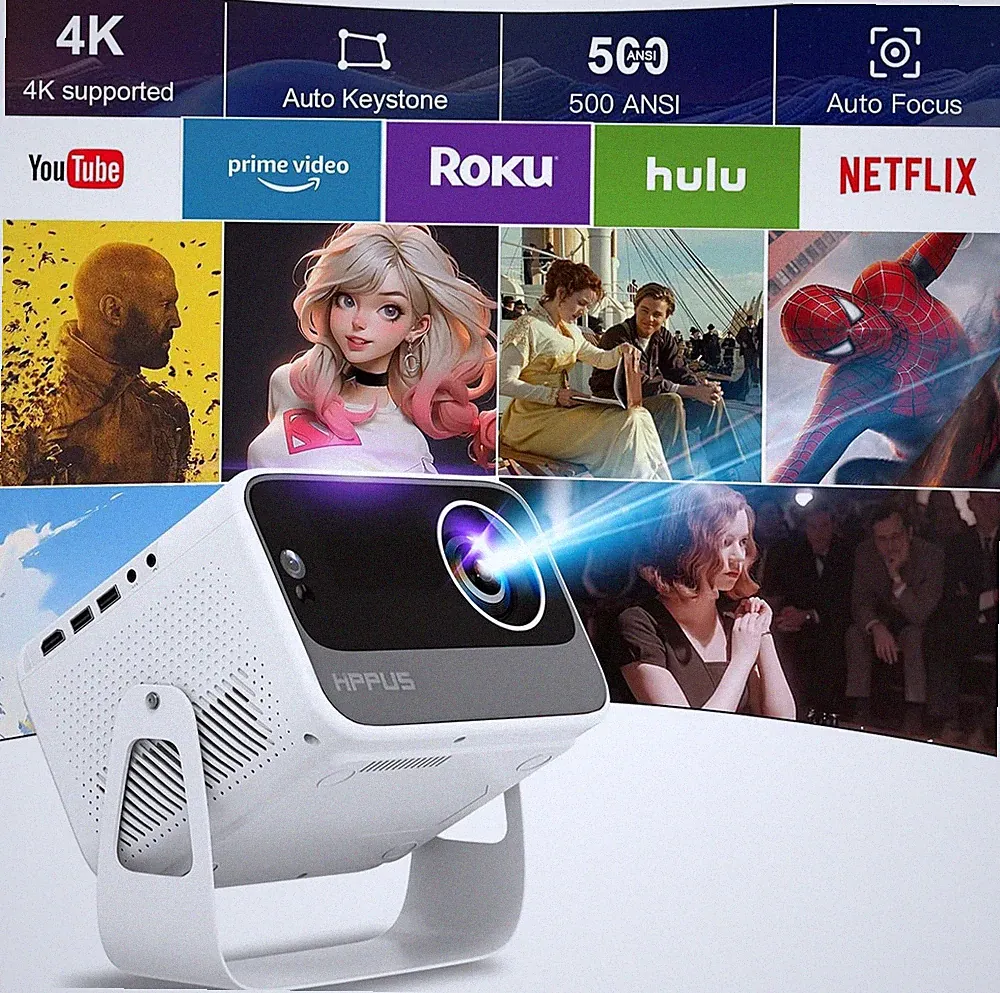 HIPPUS Smart Projektor 4K 1080P Native, WiFi 6 & Bluetooth für Heimkino