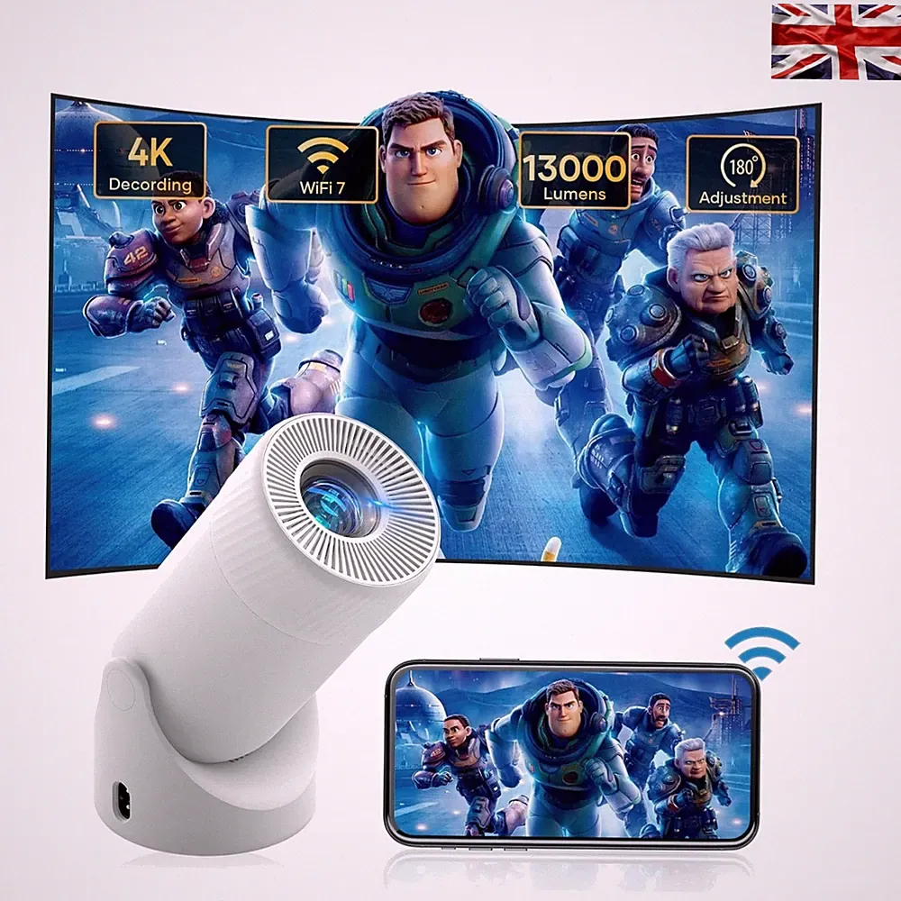 Hochauflösender Mini-Projektor: 4K-Unterstützung, Bluetooth 5.0 & 150 Zoll Display