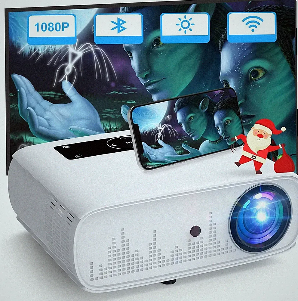 Home Cinema Videoprojektor 4K Nativ 1080P WiFi Bluetooth 350" Weiß