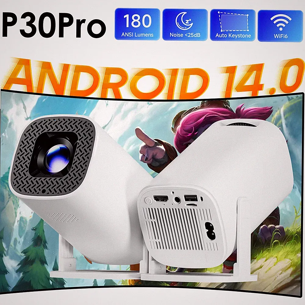 HONGTOP P30Pro Mini Beamer Android 14 4K WiFi6 BT 5.0 1280x720 Heimkino Projekto